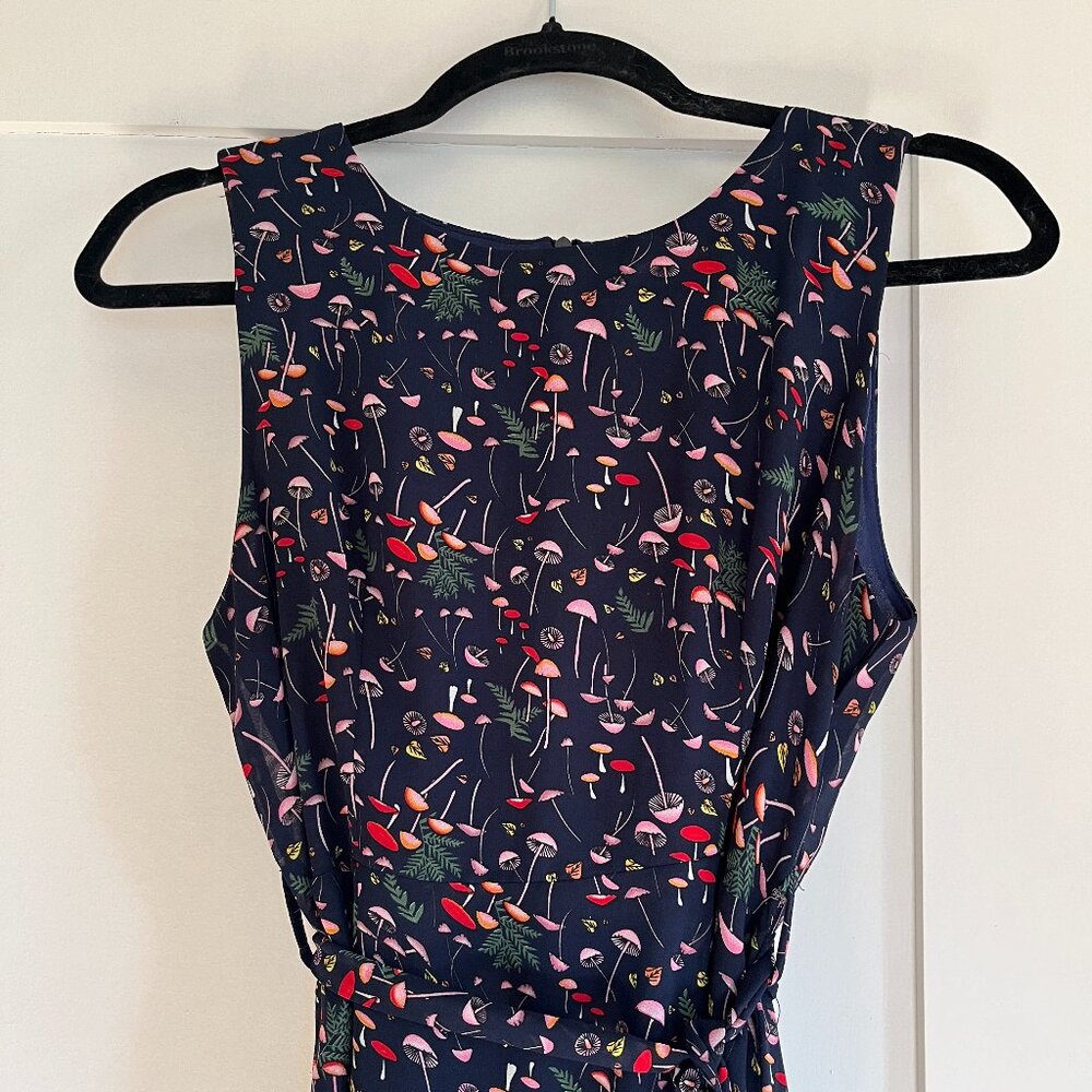 SM Wardrobe Navy High-Low Mushroom Print Mini Dress with Waist-Tie Belt